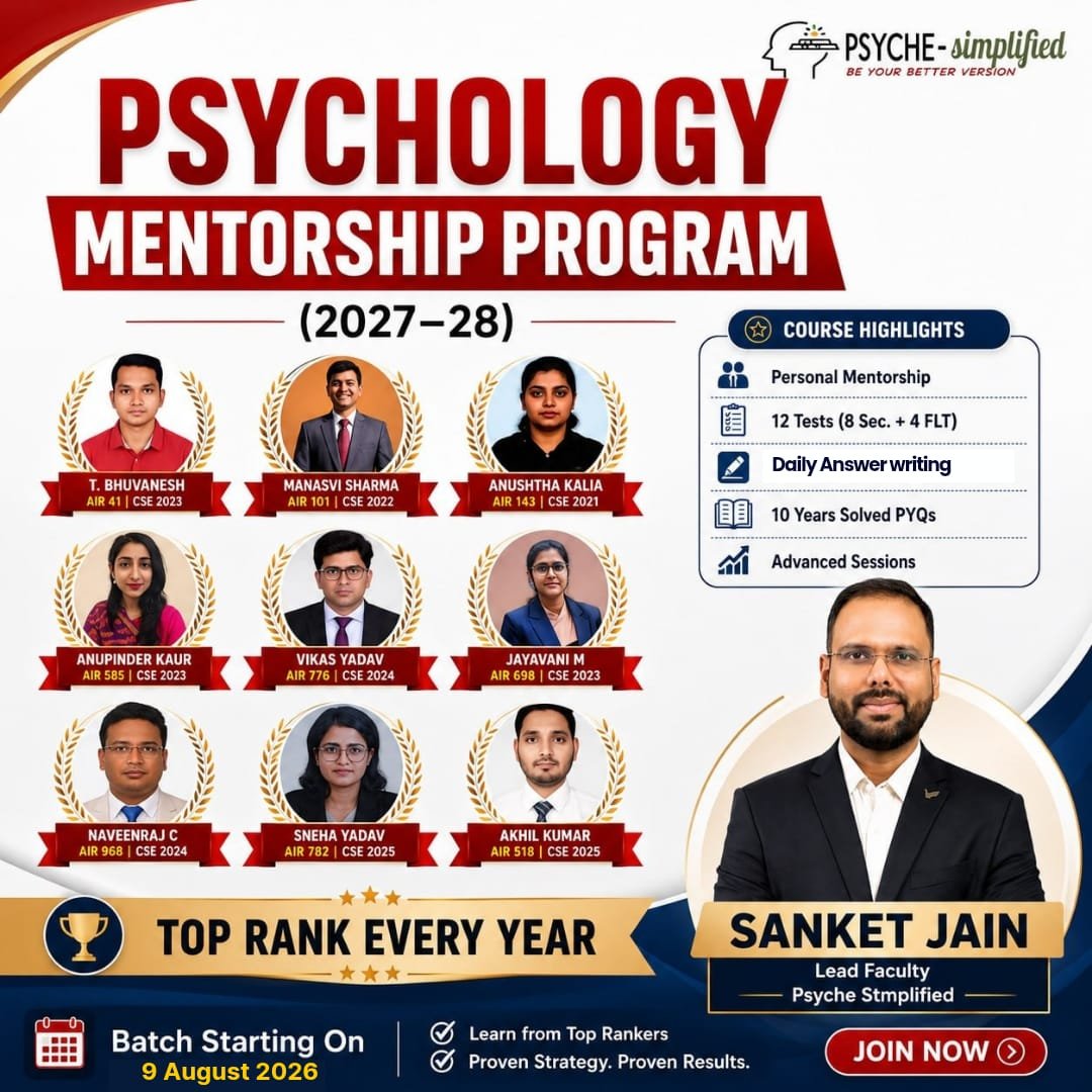 Psychology Mentorship Programme 2027-28 — rank holders and Sanket Jain