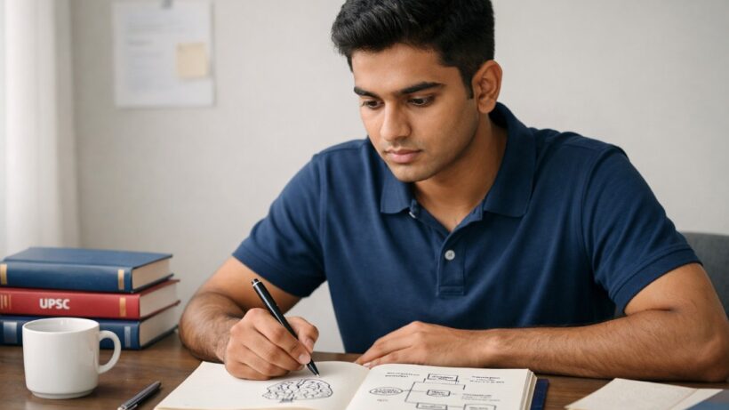 how to prepare psychology optional upsc student studying with notes and books
